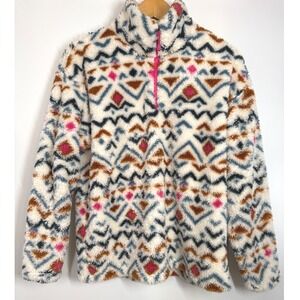 Eddie Bauer Aztec Western Sherpa Fleece‎ Pullover Jacket Womens Size M 1/4 Zip